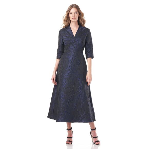 NWT Kay Unger 'Wilhemena' Tea Length Floral Jacquard Midi Dress Size 6 - Picture 1 of 6